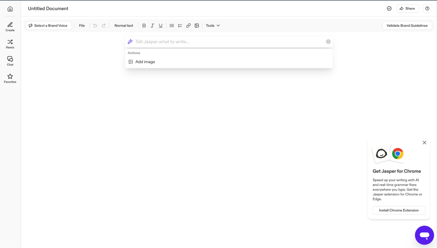 A blank document in Jasper AI