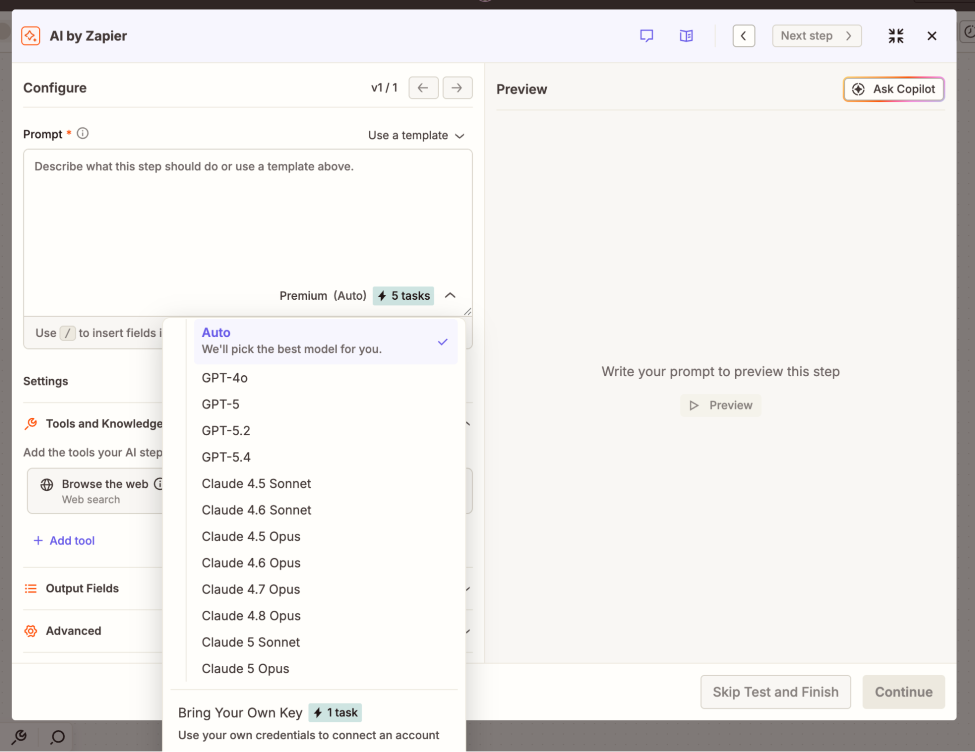 The available Claude models in Zapier