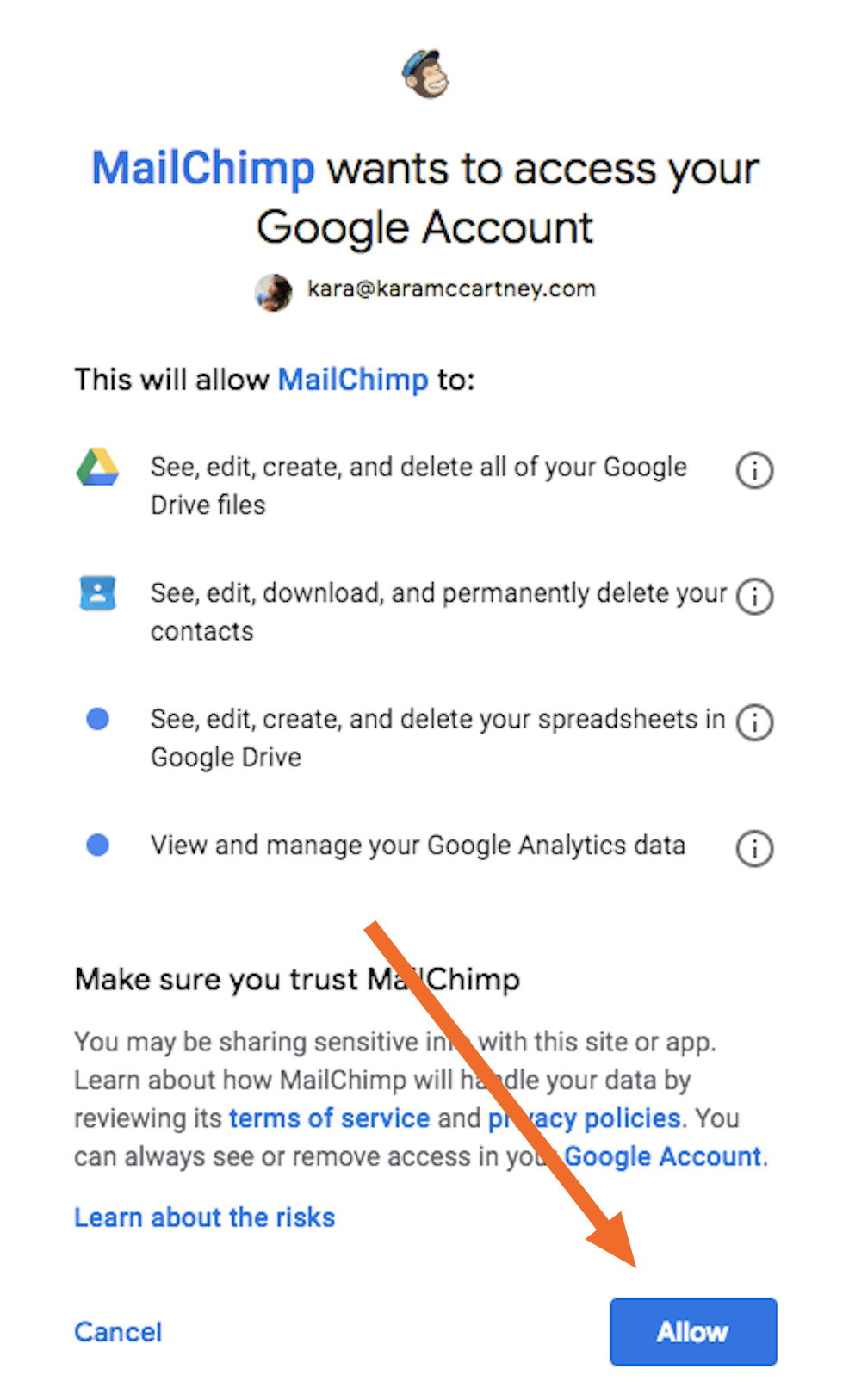 Click Allow to connect to Google Analytics