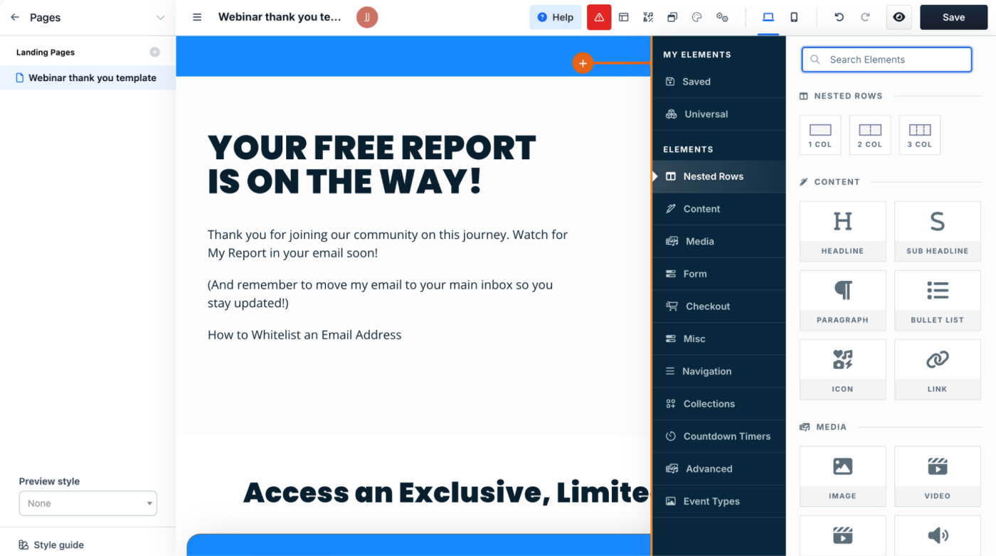 The ClickFunnels WYSIWYG landing page editor