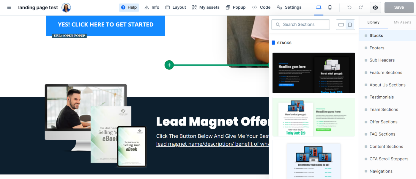 The ClickFunnels WYSIWYG landing page editor
