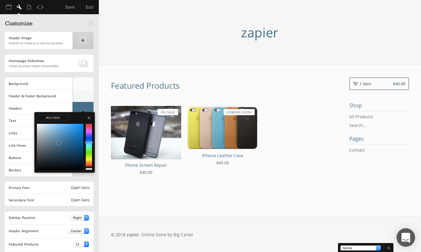 customize Big Cartel Theme
