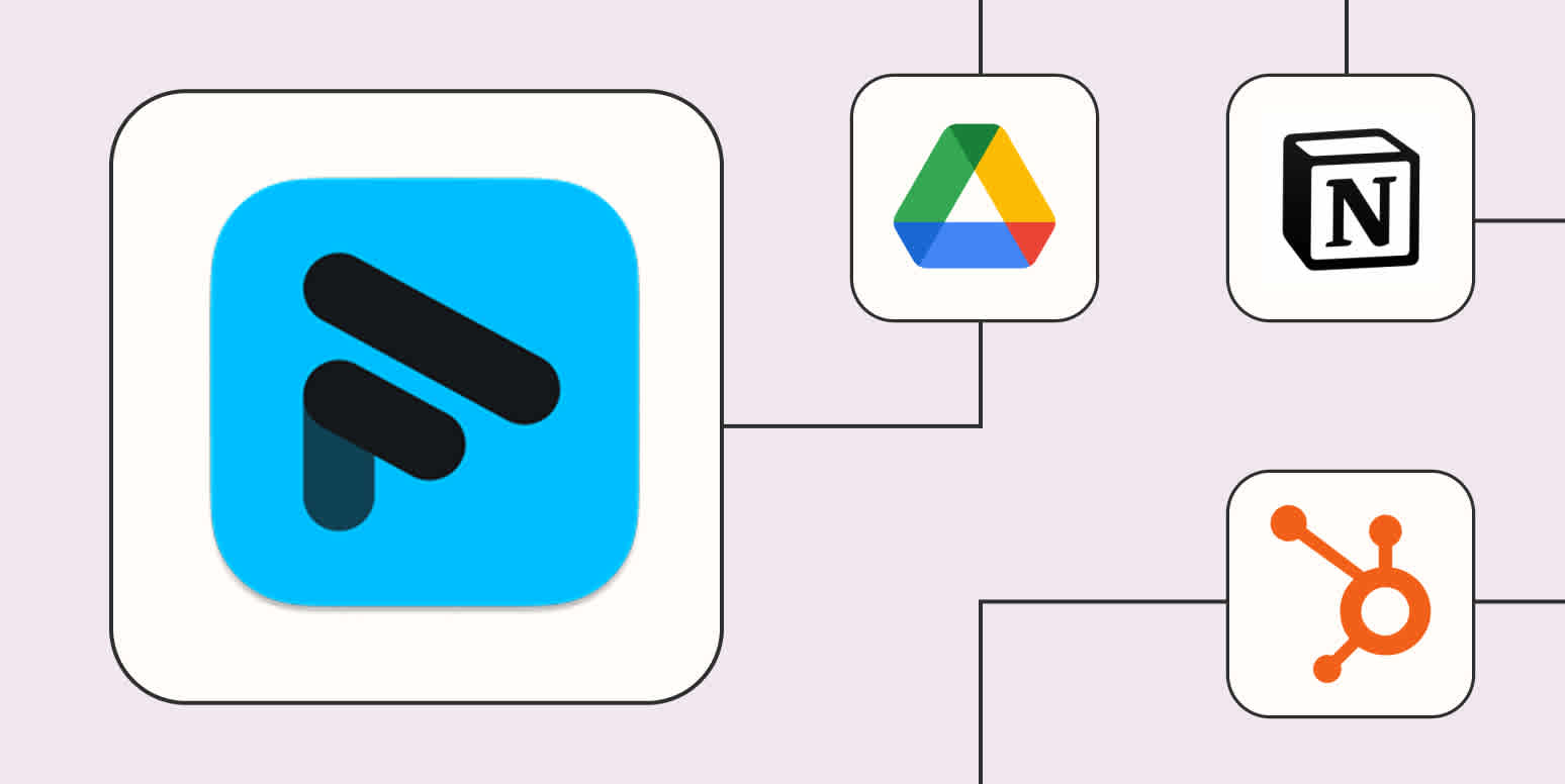 A hero image of the Fathom app logo connected to other app logos on a light purple background.