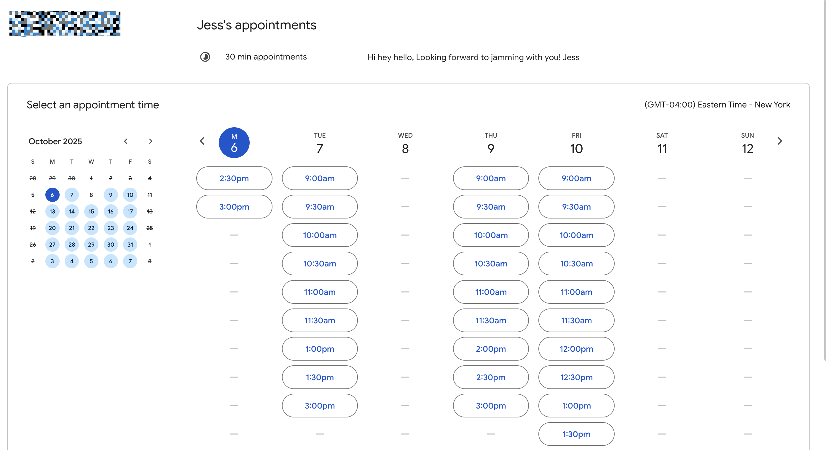 Une page de réservation de planification des rendez-vous dans Google Calendar