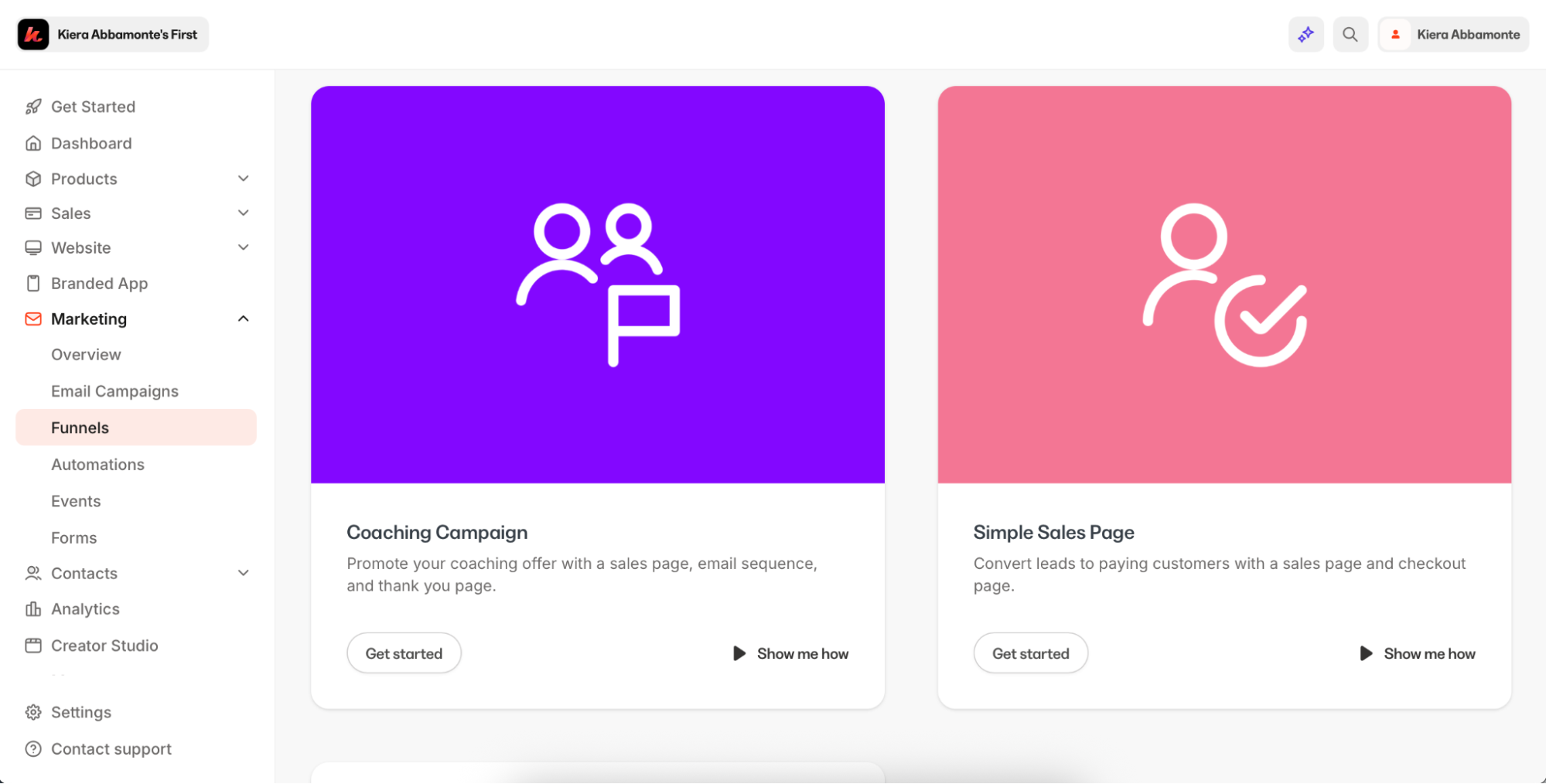 Kajabi, our pick for the best online course creation software for marketing a course on autopilot