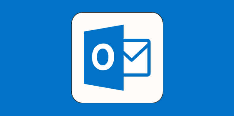 Microsoft Outlook logo, which looks like an envelope partially covered by a blue square with the letter O on it, against a blue background. 
