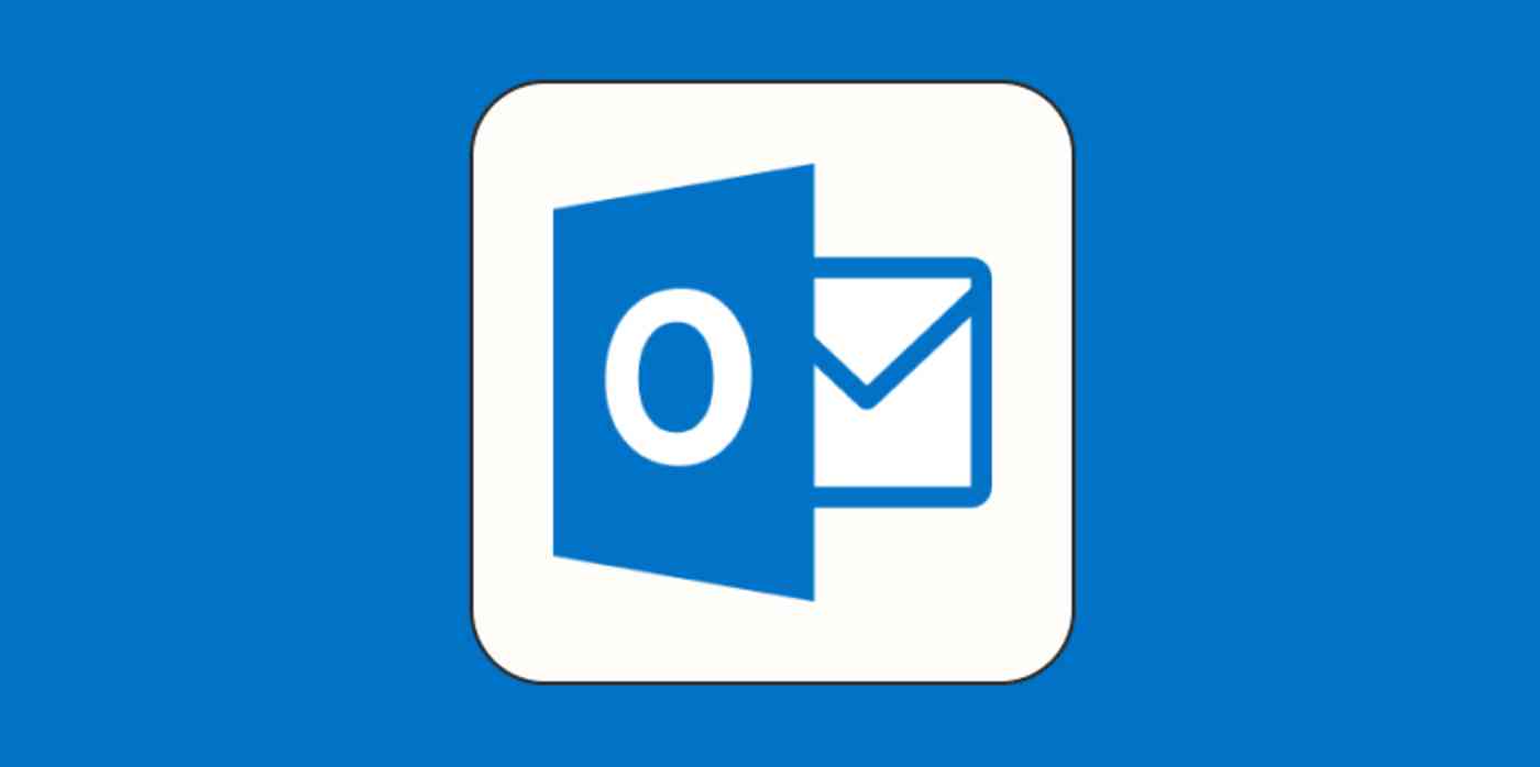 Microsoft Outlook logo, which looks like an envelope partially covered by a blue square with the letter O on it, against a blue background. 