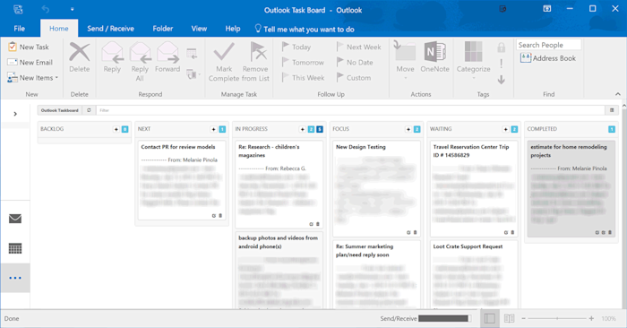 Panel de tareas para captura de pantalla de Outlook