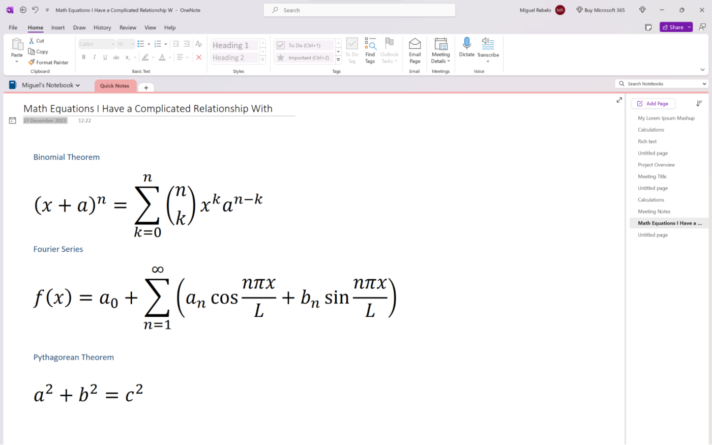 Doing math in OneNote