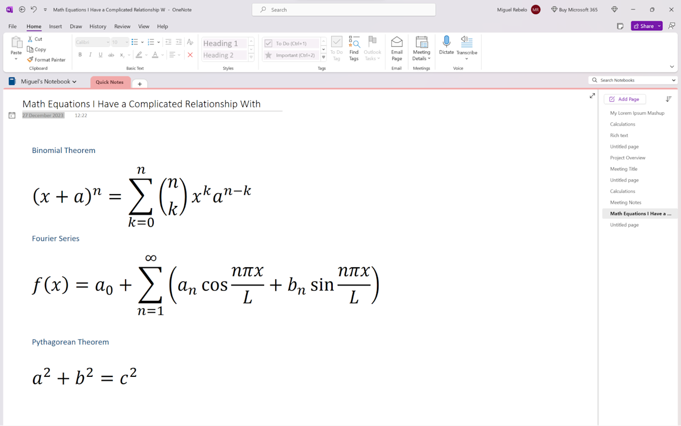 Doing math in OneNote