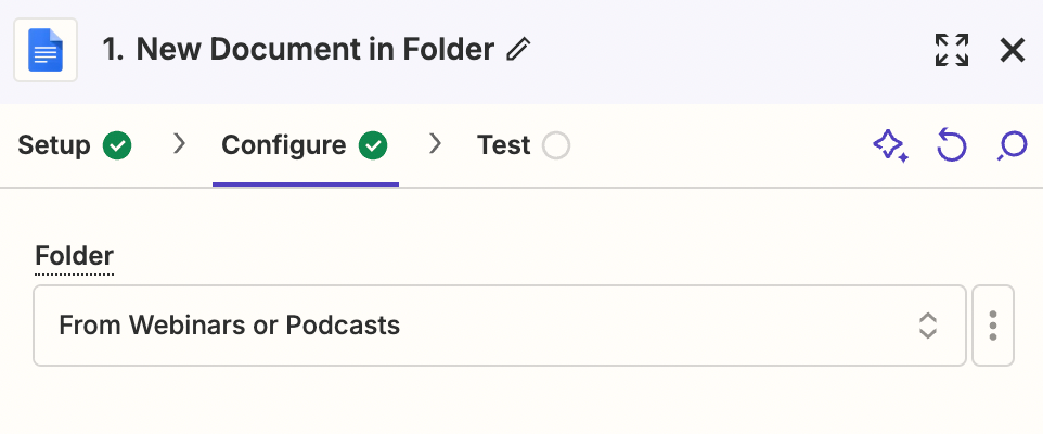 Screenshot of Google Docs configuration step