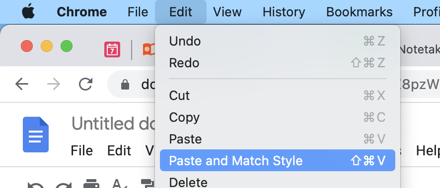 macOS meny bar paste options