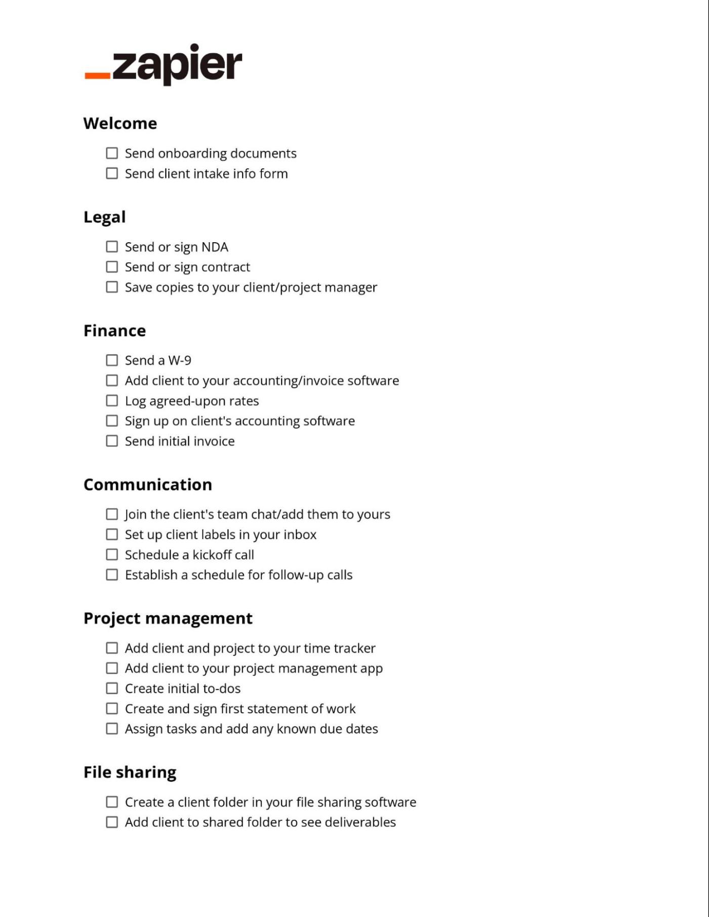 The client onboarding process checklist and template