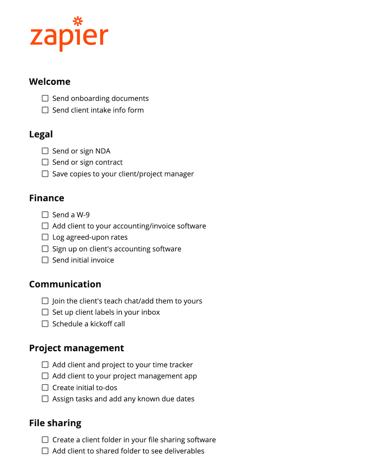 The client onboarding process checklist and template