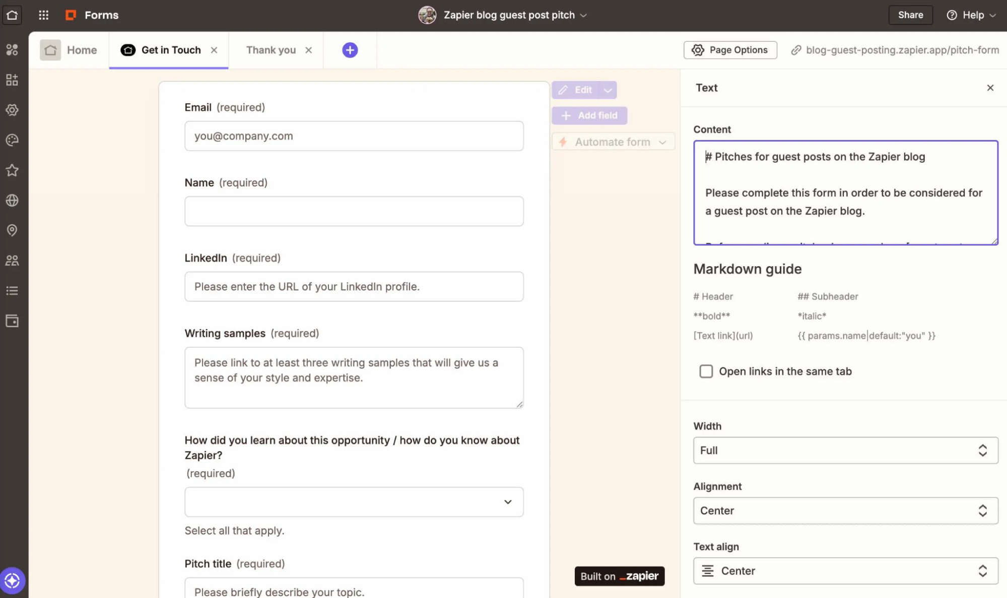Zapier's form builder