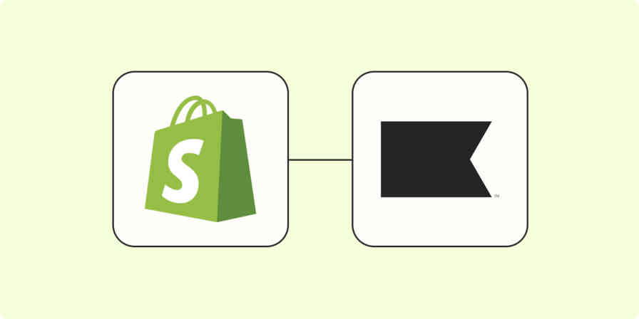A hero image of the Shopify app logo connected to the Klaviyo app logo on a light yellow background.