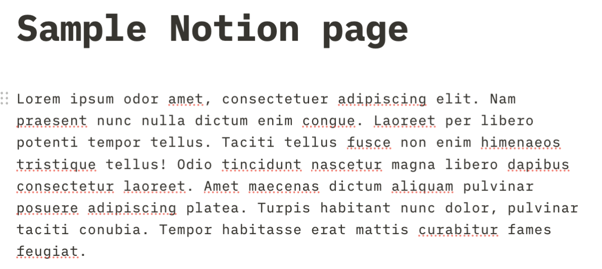 In a Notion page, header text and body text in a monospaced font.