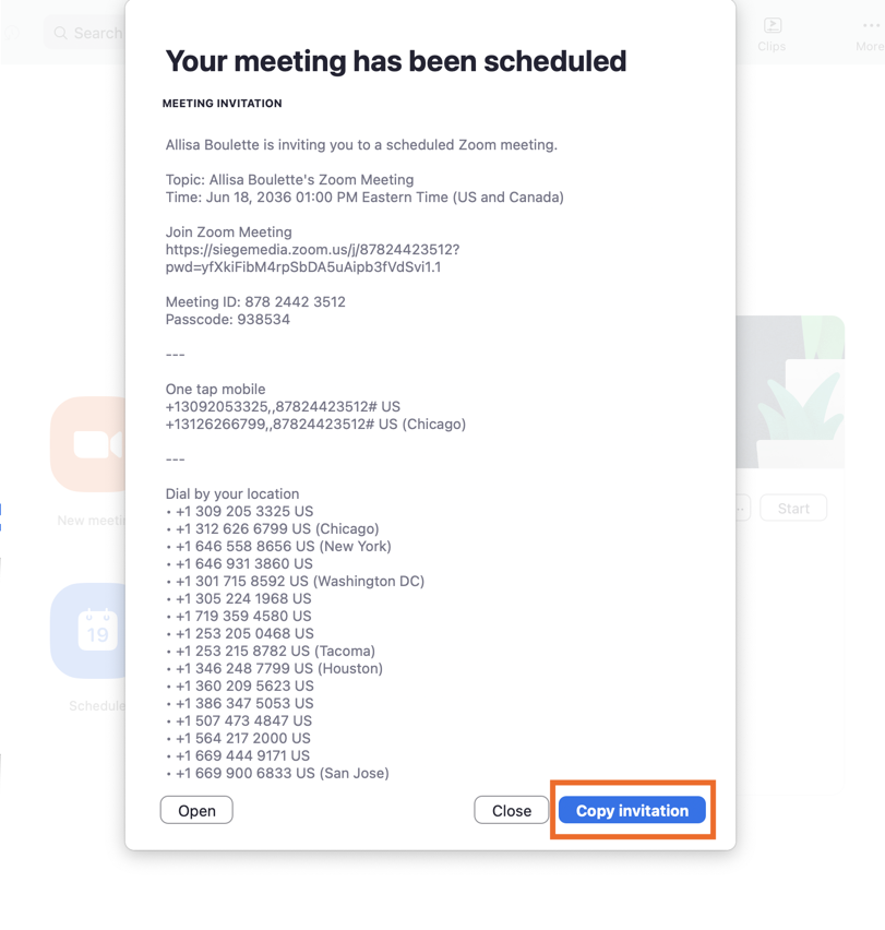 Screenshot of Zoom meeting details with arrow pointing to the Zoom meeting link. 