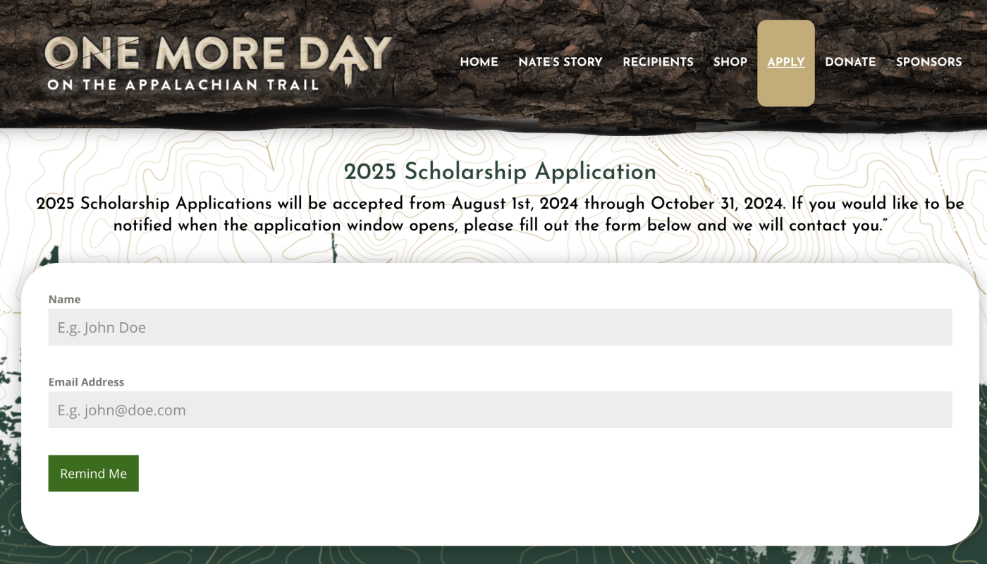  One More Day on the Appalachian Trail Landing page that used Interfaces