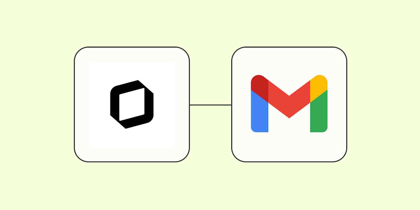 The Spacebring and Gmail app logos connected to each other against a lime green background.