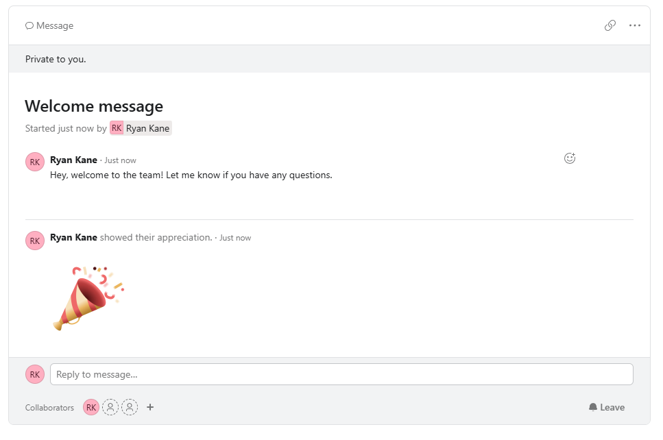 Asana's direct message feature