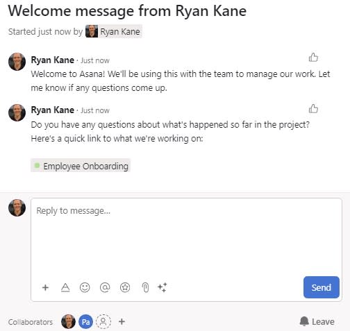 Asana's direct message feature