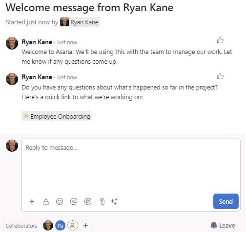 Asana's direct message feature