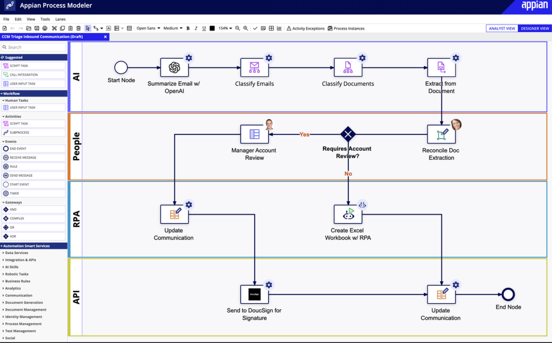 A screenshot of Appian, a low code automation platform.