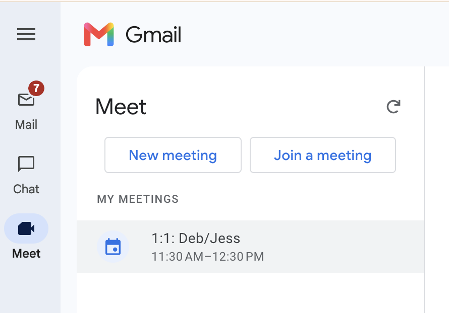 Google Meet dashboard via Gmail.