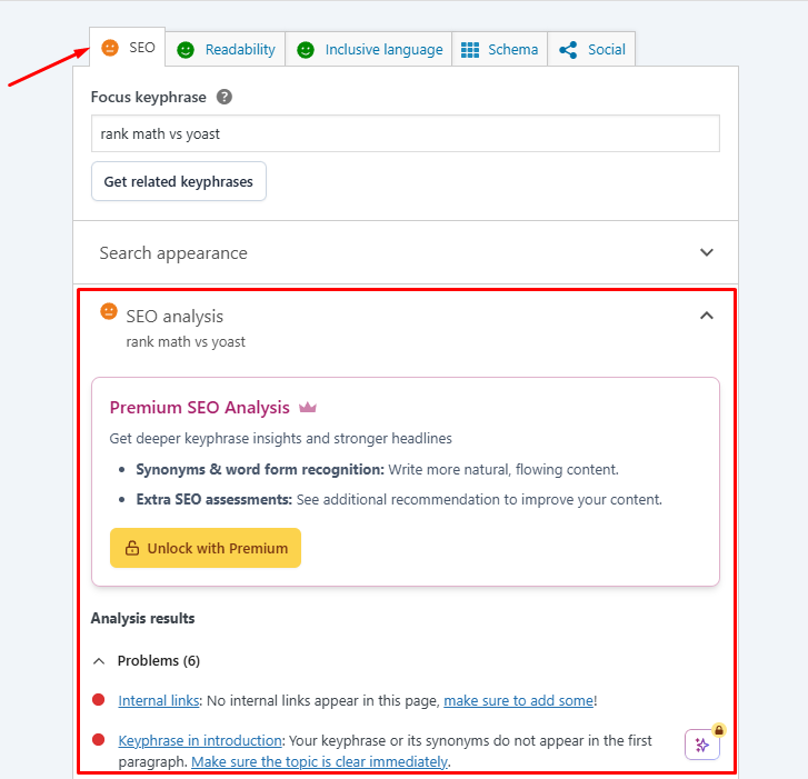 Yoast optimization notifications on individual pages