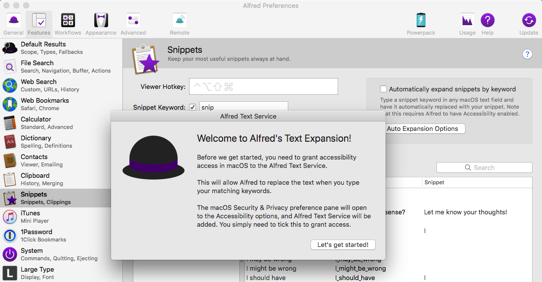 Alfred expand snippets