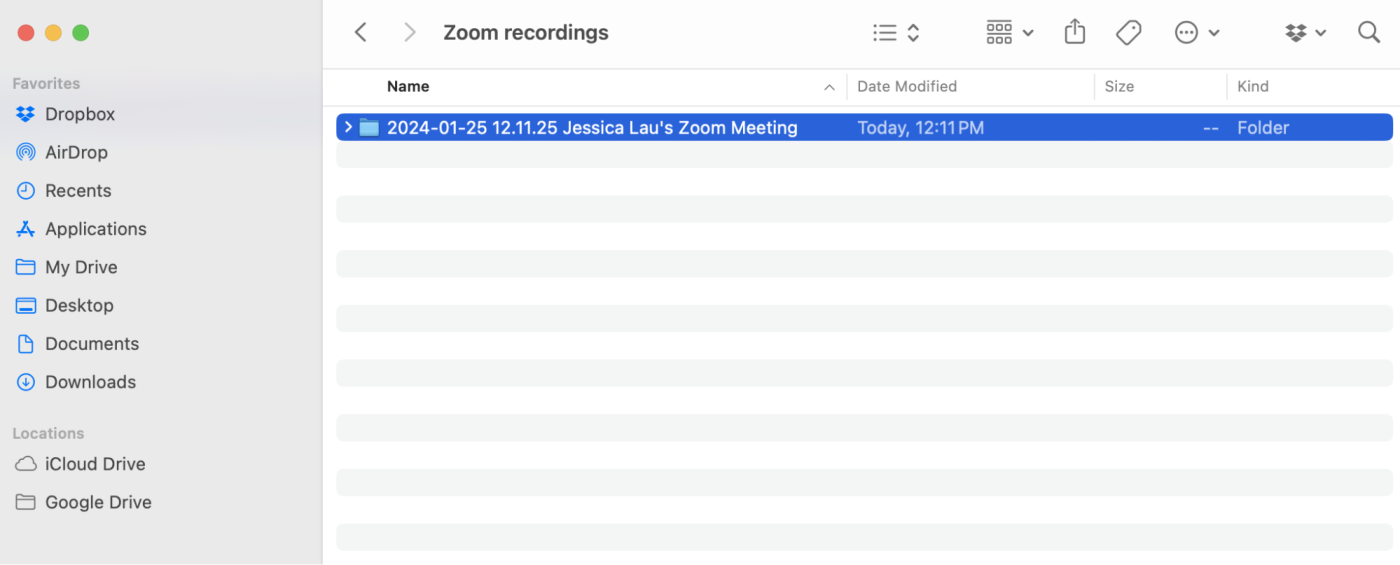 Finder window with Zoom recordings. 