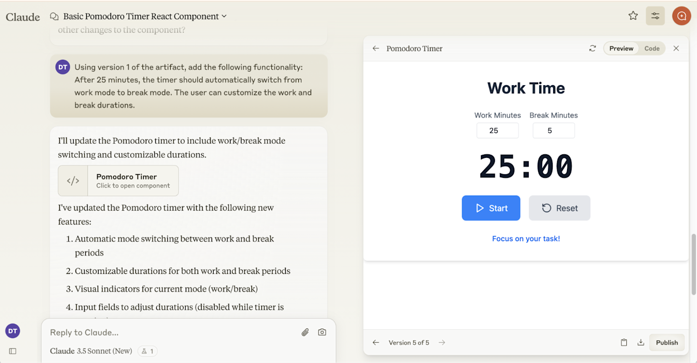 Example of a modified Pomodoro timer with more interactive elements. 