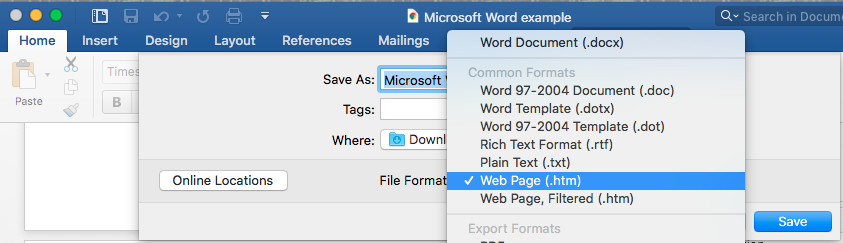 Microsoft Word save as HTML