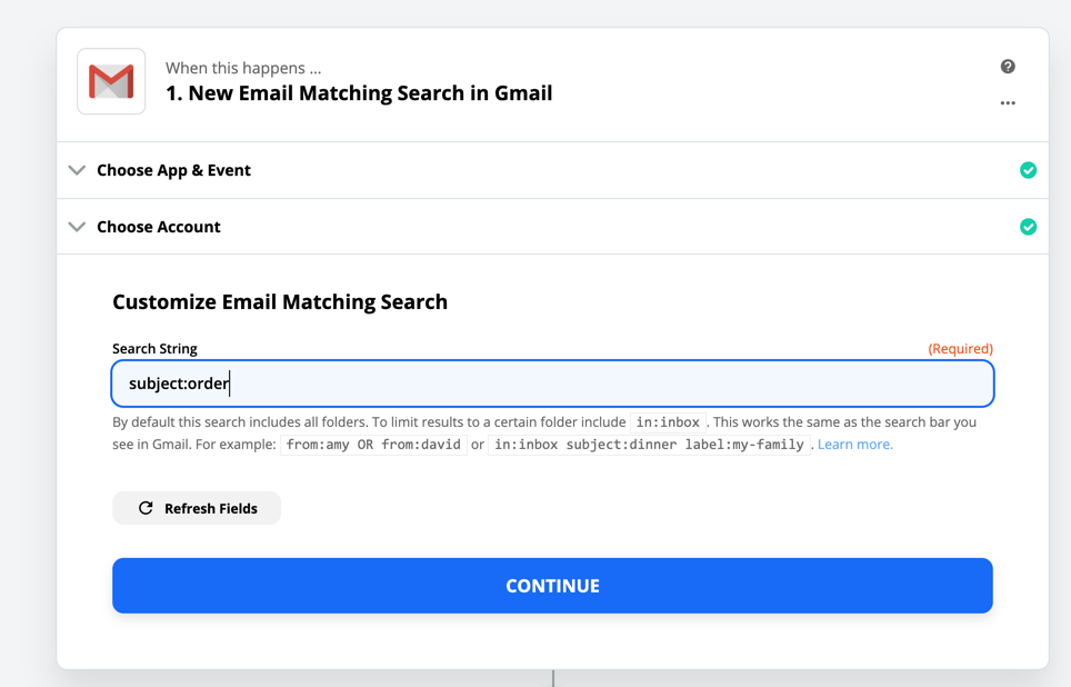 Searching Gmail in Zapier