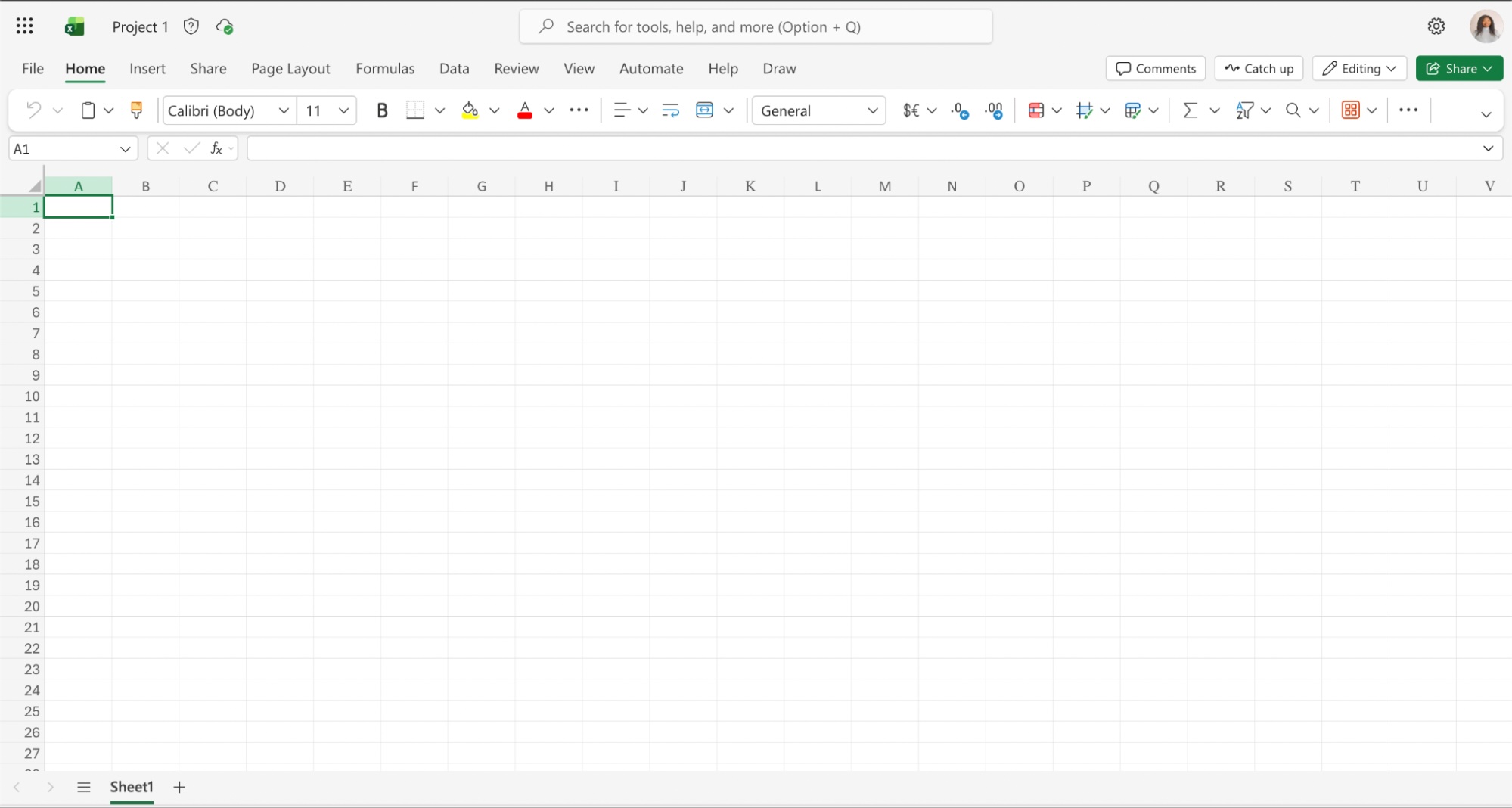 Excel web interface