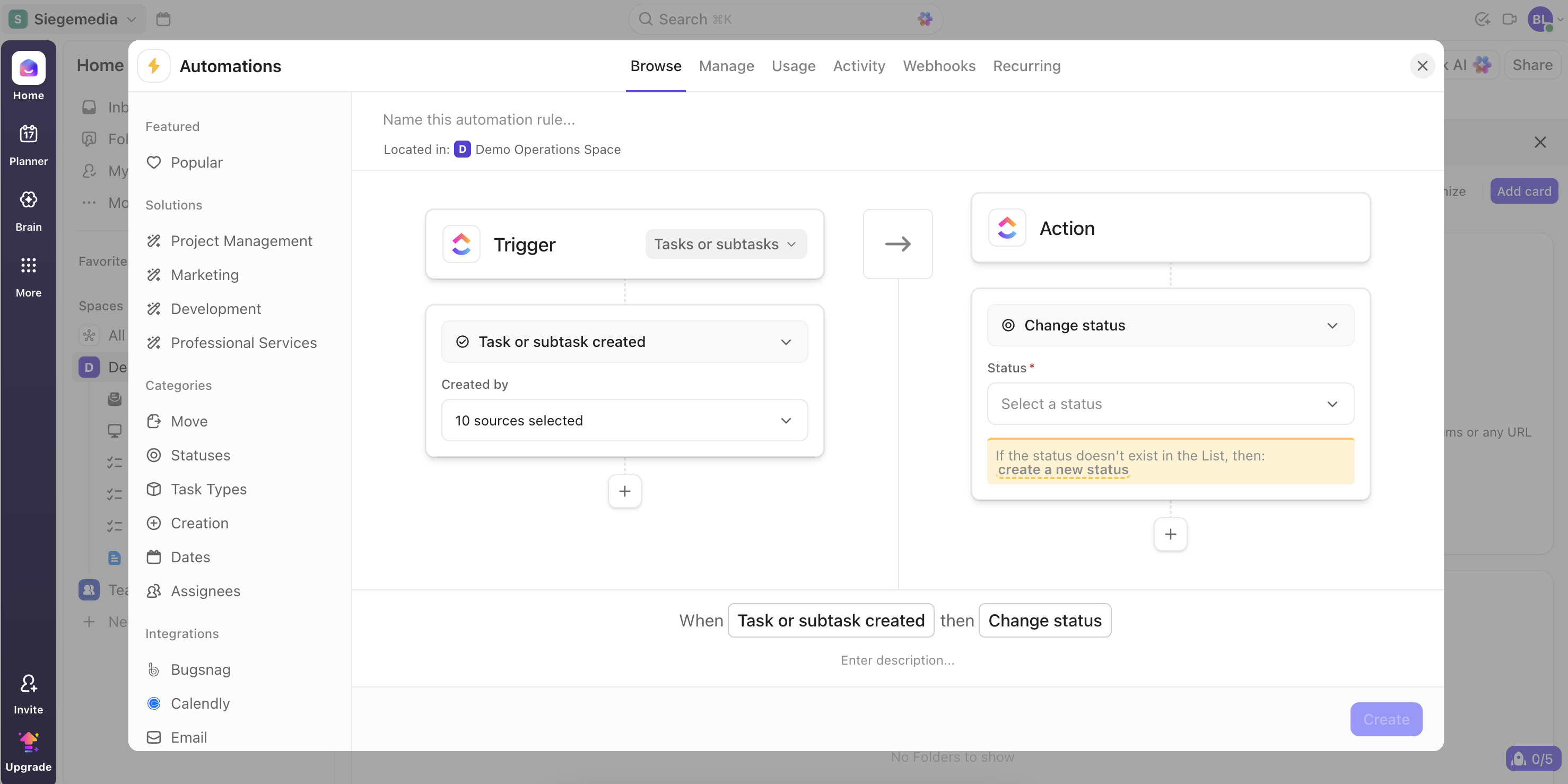 Screenshot of the ClickUp interface