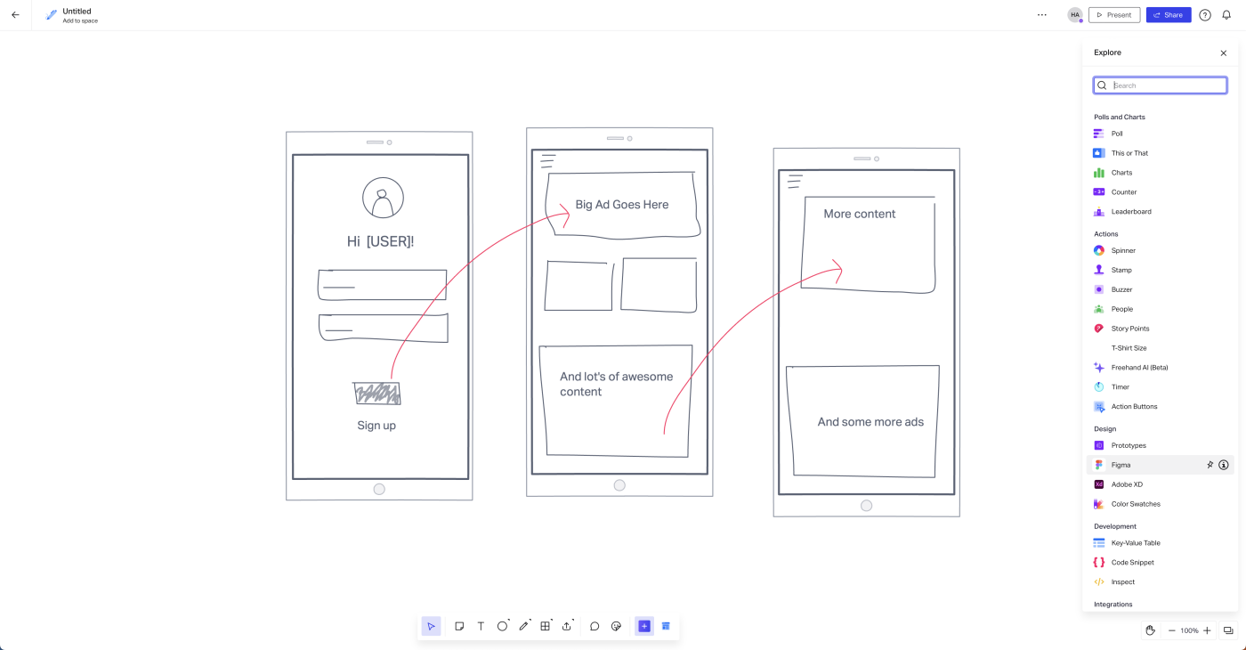 InVision Freehand, our pick for the best online whiteboard for annotating design files with a team