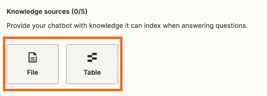 Screenshot of files and tables in chatbots