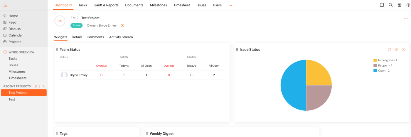 Screenshot of the author navigating Zoho's projects dashboard