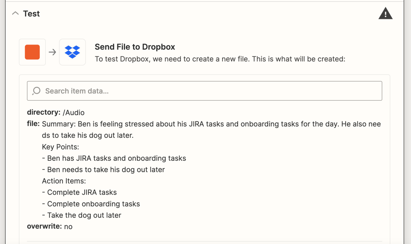 Screenshot of Dropbox test