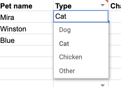Dropdown for animal type