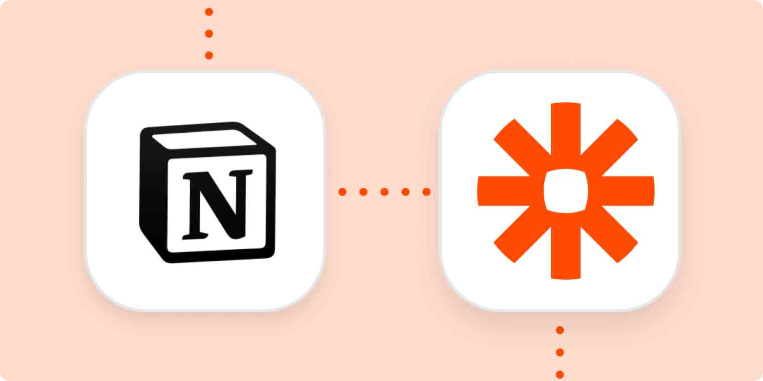 The logos for Notion and Zapier connected by a dotted orange line.