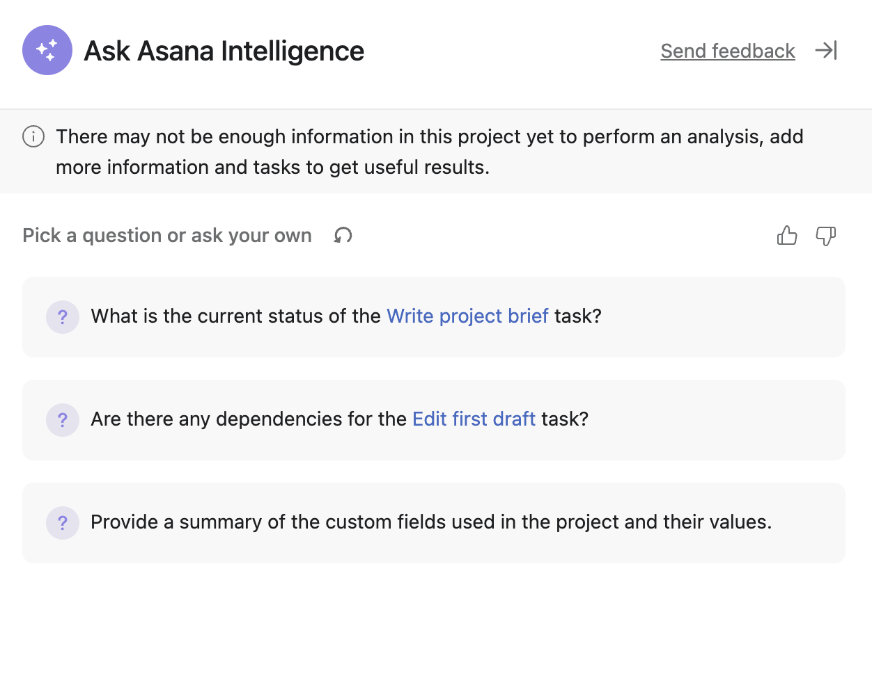 Asking Asana questions about your projects