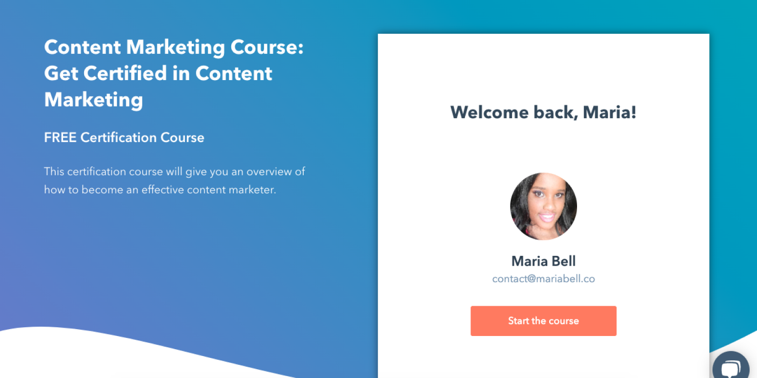 A hero image with a screenshot of the HubSpot Academy Content Marketing course landing page