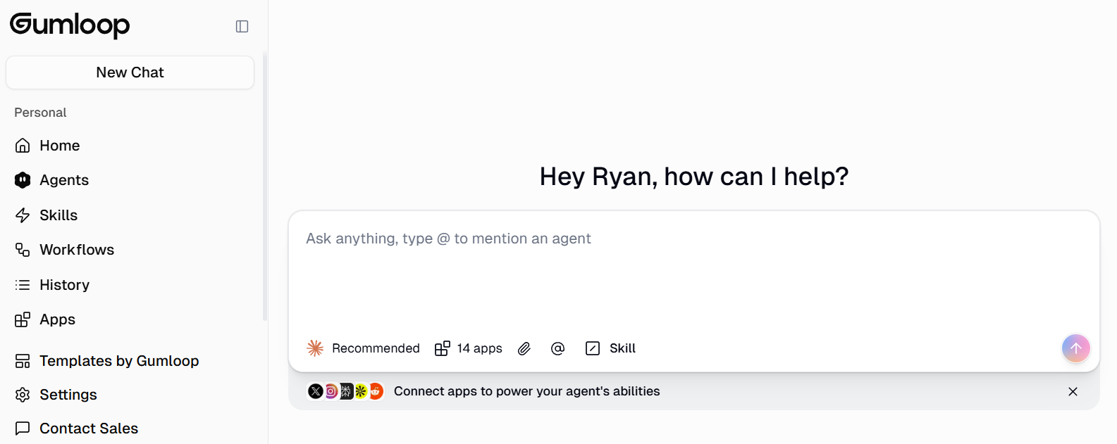 Starting a chat on Gumloop