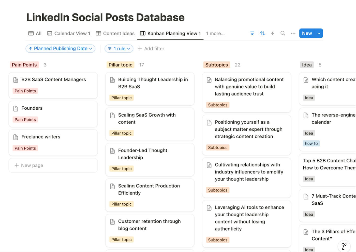 Kiran's social posting database in Notion