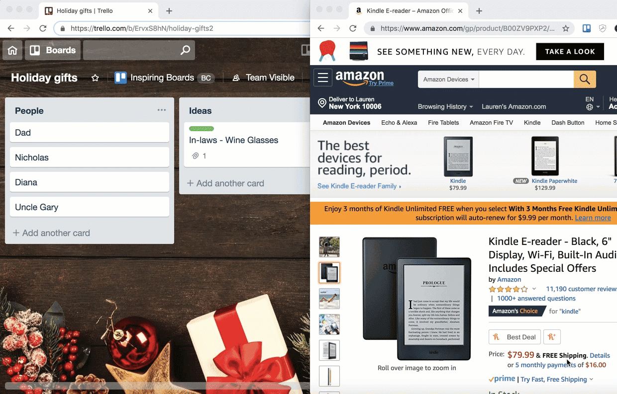 A gif showing someone using Trello to do holiday shopping