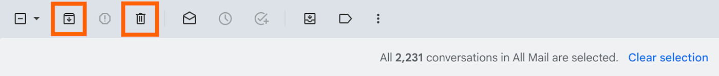 Screenshot of all selected emails