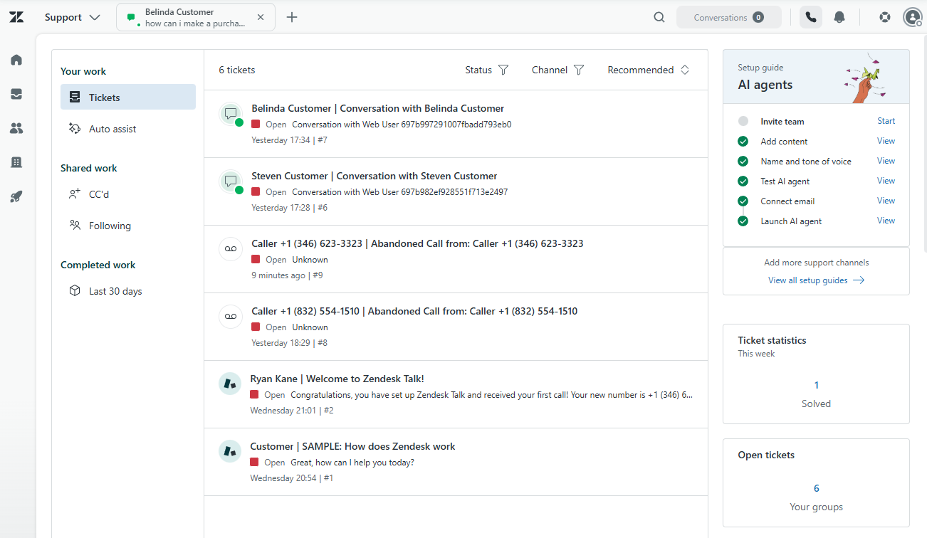 Zendesk Support interface